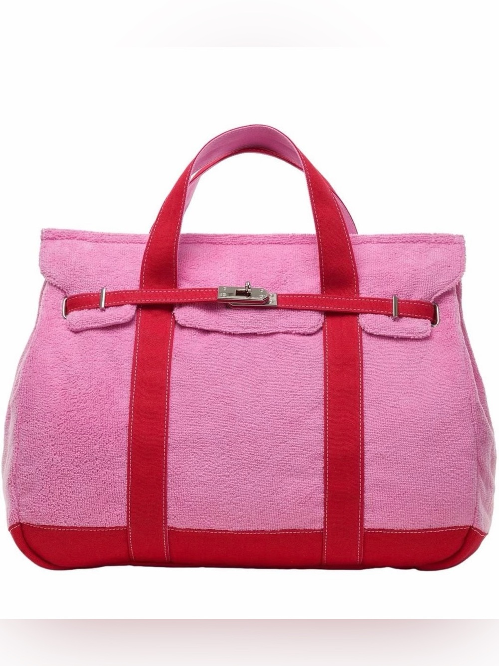 Sunwin madaket large pink and red terry and cotton canvas tote bag